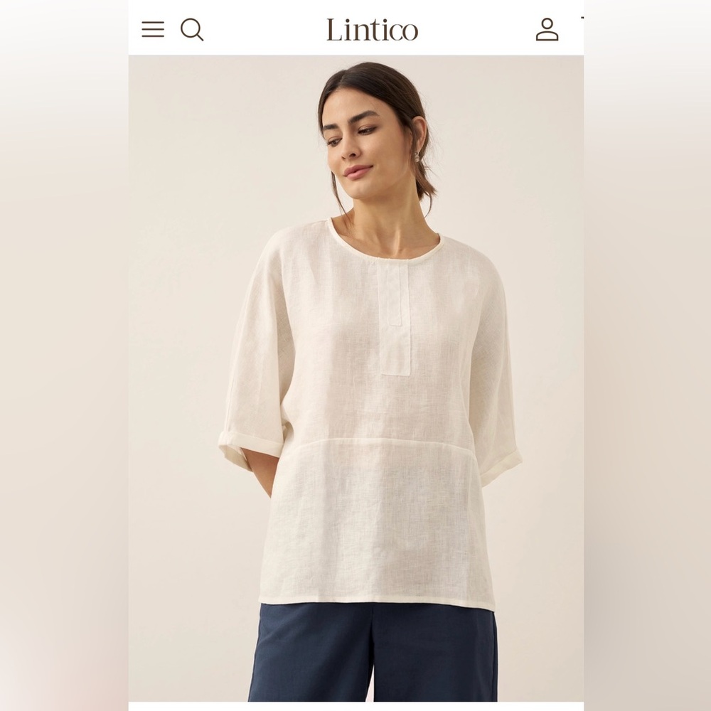 100% Linen Round Neck Mid-Sleeve Top